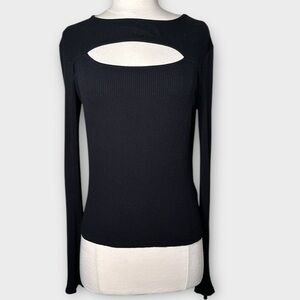 NA-KD Cutout Ribbed Bell Sleeve Top Size Medium Black